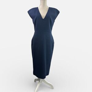 Victoria Beckham Midi Dress  Back Zip Sheath Navy Blue Size 10 Made in England